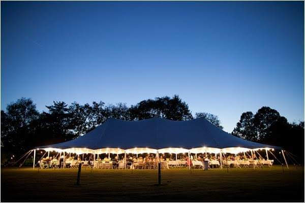 Illuminated tent at twilight