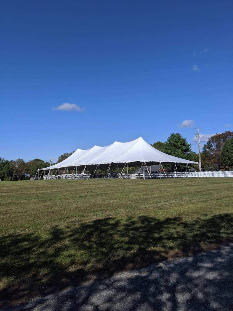 White tent under clear blue sky